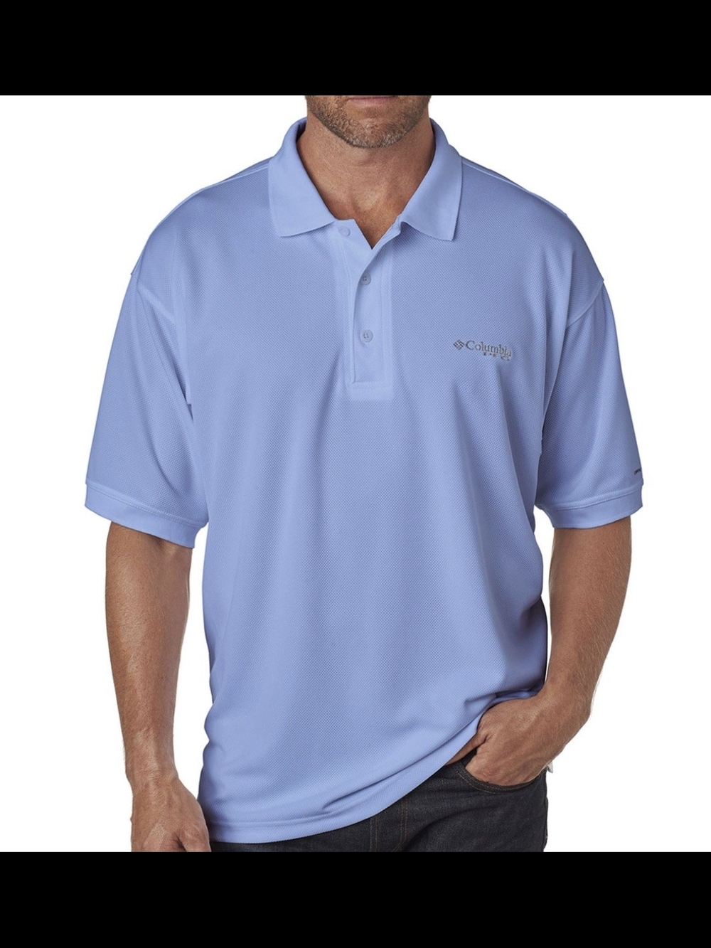 Columbia Men’s L Blue Solid Short Sleeve Polo Collared Button Logo